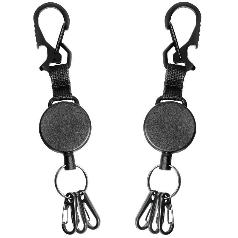DELSWIN Retractable Keychain Heavy Duty - Retractable Key Holder Key Ring with Carabiner, ID Badge Clip Reel with Steel Cord, Clasps for Janitor Office Work, Bearing 8.0 oz (Pack of 2) - Image 1